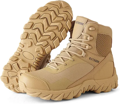 Vista 2 de Kervaky Botas tácticas militares para hombre, botas de trabajo ligeras, botas de senderismo
