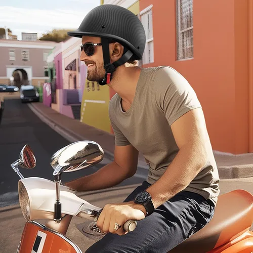 Vista 3 de Medio casco para motocicleta, aprobado por DOT, vintage, cara abierta, unisex, para adultos, para motocicleta, scooter, ciclomotor, Street Cruiser