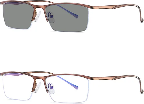 Vista 10 de Gafas de lectura fotocromáticas, gafas de lectura de tendencia, para hombres y mujeres, medio marco, para negocios, oficina, hombres