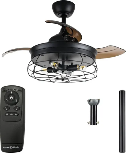 Vista 10 de Parrot Uncle Ventiladores de techo con luces y control remoto, ventilador de techo rústico de 52 pulgadas para dormitorio, ventiladores de techo al