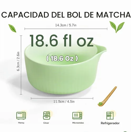Vista 4 de Juego de té matcha tradicional, juego completo de 8 piezas con cuenco de cerámica Chawan con boquilla, batidor de bambú y soporte, cuchara, tamiz