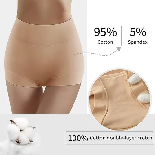 Vista 4 de EVEFIT - Ropa interior de algodón para mujer, de cintura alta, cobertura completa, paquete de 4 unidades (talla regular y grande)