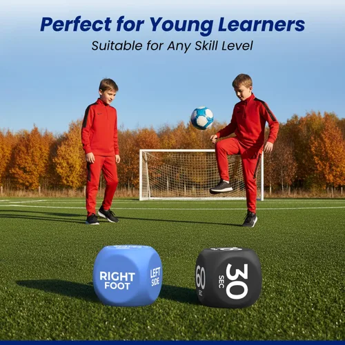 Vista 3 de Juego de dados de equipo de entrenamiento de fútbol: juego de pies, movimiento y duración, dados de ejercicio para habilidades, coordinación