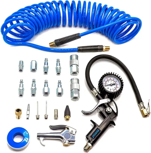 Vista 8 de YOTOO Kit de accesorios para compresor de aire de alta resistencia, 18 piezas, kit de herramientas de aire NPT de 1/4 pulgadas con medidor