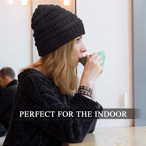 Vista 6 de Geyoga Gorros de invierno con forro de satén cálido y grueso, gorros holgados para mujer