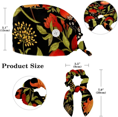 Vista 2 de Gorra de trabajo con botones, banda para el sudor, cinta para atar en la espalda, sombreros bouffant, flor morada
