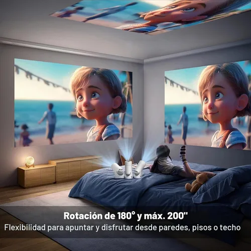 Vista 4 de Mini proyector con Wifi y Bluetooth portátil, 180 grados Roation Altavoz incorporado que se conecta al teléfono, laptop, PC, mini proyector al aire