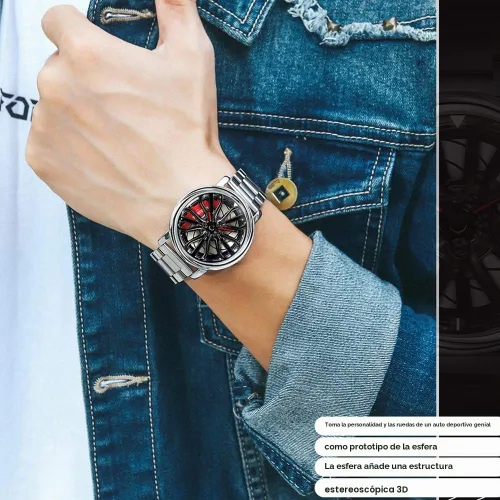 Vista 3 de Gorben Reloj de pulsera creativo para hombre con rueda de coche 3D giratoria, Silver1, Moda