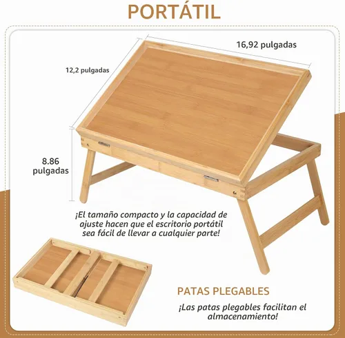 Vista 4 de Bandeja de cama para desayuno, bandeja de comida con patas plegables, bandeja de cocina para escritorios de regazo, portátil, computadora, sofá Beige
