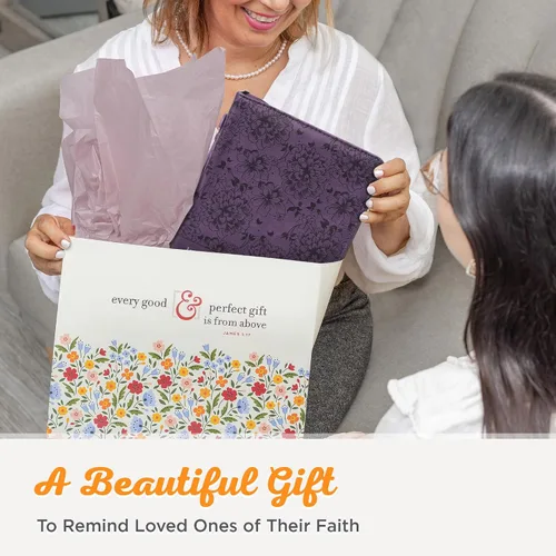 Vista 8 de Christian Art Gifts Funda para Biblia de moda para mujer, diseño de filipenses 4:13, piel sintética floral púrpura (mediana)