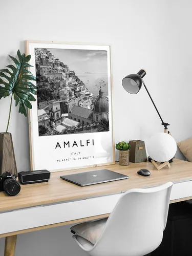 Vista 3 de Impresión de pared Amalfi, arte de pared de Amalfi Italia, impresión de pared de Italia, arte de viaje, arte de pared, en blanco y negro, viajes