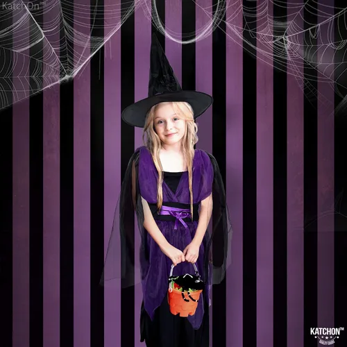 Vista 7 de Katchon, Halloween Witch Costume for Girls - Halloween Witch Dress with Black Hat Purple Halloween Costumes for Girls