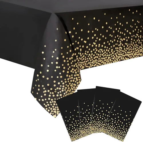 Vista 23 de 2 Empaques Mantel de Plástico Negro, 54 pulgadas x 108 pulgadas Cubierta de Mesa Rectangular Desechable para Fiestas, Adecuado para Cumpleaños