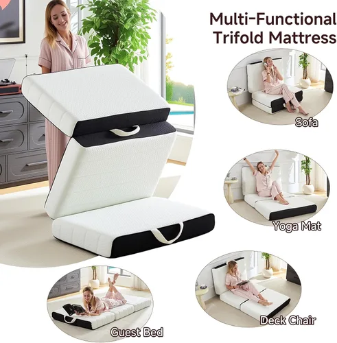 Vista 5 de ROXGOX Colchón Plegable, Cubrecolchón de Espuma Viscoelástica Twin de Triple Pliegue con Funda Lavable, Asa y Parte Inferior Antideslizante, Cama
