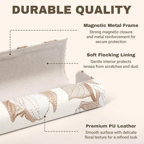 Vista 3 de Caso duro de cuero de los vidrios de Shell de la PU, marco del metal del diseño floral, cajas portátiles de la lente con el paño