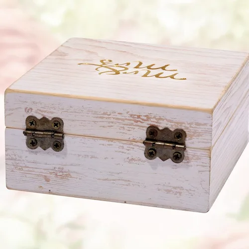 Vista 3 de Caja de madera para anillo de ceremonia de boda soporte de anillo de madera rústico para anillos de matrimonio y joyería de pareja