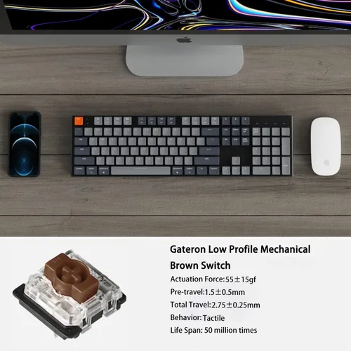 Vista 5 de Keychron K5 - Teclado mecánico para juegos con cable Bluetooth inalámbrico y USB con diseño de tamaño completo, 104 teclas intercambiables