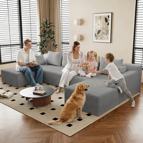 Vista 72 de Lakifun Sofá en Forma de L de 107" con Otomana, Seccional Modular Moderno Sofá Cómodo en Forma de U Nube, Asiento Profundo, Chaise Longue Cama