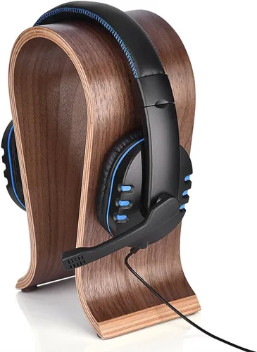 Vista 4 de Percha para auriculares, soporte de madera en forma de U, soporte para auriculares de madera, estante de exhibición de escritorio, soporte