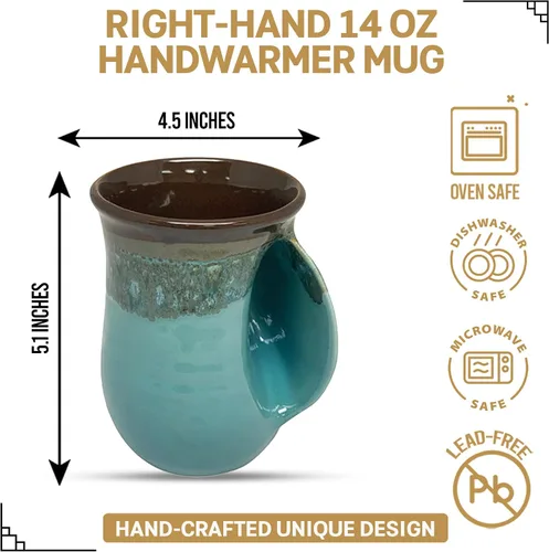Vista 2 de Clay in Motion - Taza calentadora de manos para diestros, diseño Ocean Tide Marea del Océano