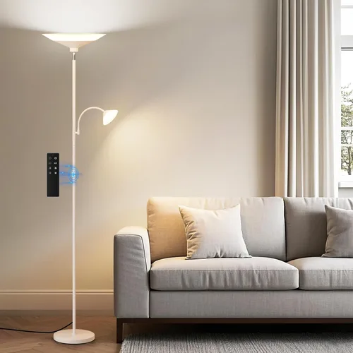Vista 14 de SIBRILLE Torchiere - Lámpara de pie con pantalla de grano de madera, lámpara de pie LED regulable de 72 pulgadas con control remoto, lámpara
