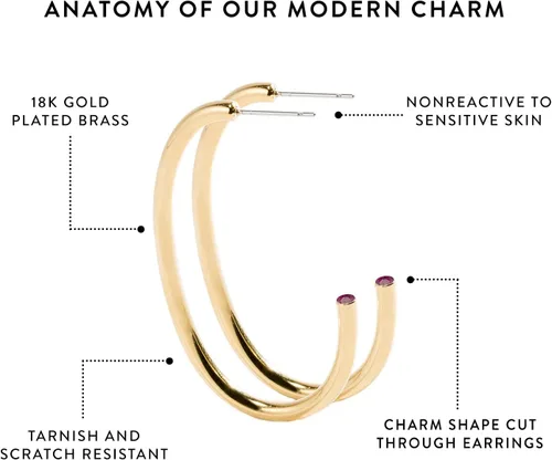 Vista 3 de Stella Valle Birthstone Earrings 18K Gold Plated Earrings with Swarovski Crystals Hypoallergenic & Non-Tarnish Hoop Earrings for Women Mother's