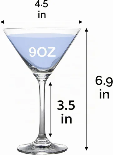 Vista 3 de Copas de Martini de Cristal 9 Onzas Juego de 4 Con Caja de Regalo Premium Fuertes, Claras y Sin Plomo para Bar Martini