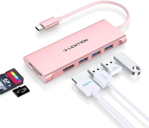 Vista 14 de LENTION 5-in-1 USB-C Hub, 4 USB3.0, 60W Charging, Multiport Adapter Ideal for Work & Study, Stable Driver 3.0 Certified, Compatible with macOS