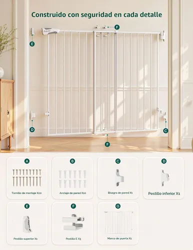 Vista 10 de Babelio Puerta de seguridad para bebés para escaleras, cocina y puertas, sin barra inferior, fácil instalación, operación con una sola mano, cierre