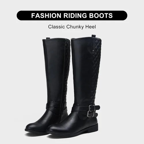 Vista 7 de Vepose - Botas de equitación 49 para mujer, botas altas hasta la rodilla, botas de pantorrilla con hebilla
