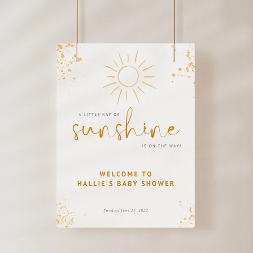 Vista 16 de Letrero de bienvenida para baby shower con texto en inglés "A Little Ray
