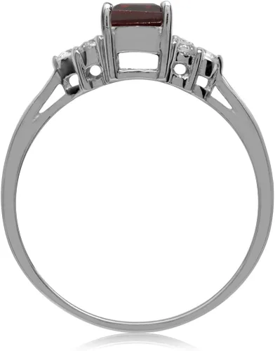 Vista 3 de Silvershake Anillo de compromiso de plata de ley 925 chapada en oro blanco o amarillo con piedra natal con forma octágona, de 0.276 x 0.197 in