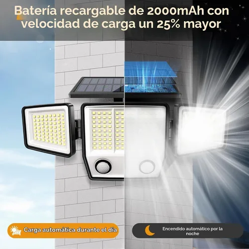 Vista 3 de MDCMDCM Luces solares de movimiento para exteriores, impermeables, 3000 lúmenes, luces de seguridad LED de movimiento al aire libre con doble PIR