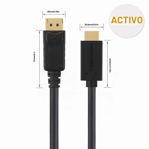 Vista 2 de CableCreation Cable DisplayPort a HDMI activo 4K de 6 pies, cable DP a HDMI