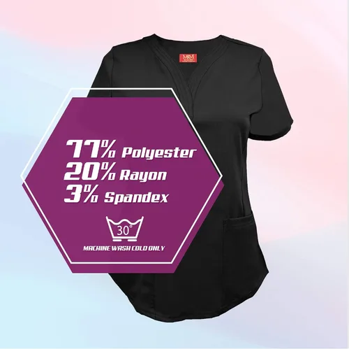 Vista 6 de M&M SCRUBS Camiseta quirúrgica elástica ultra suave con cuello caído y 2 bolsillos para mujer