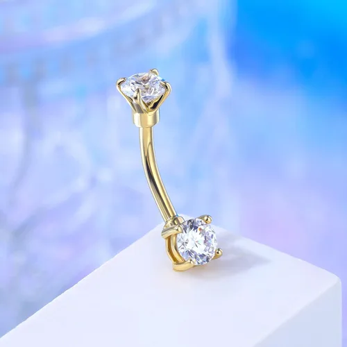 Vista 6 de CM Crareesi Mania Piercing de ombligo de oro de 14 quilates para niñas, doble circonita cúbica transparente, piercing de ombligo de oro de 0.49oz