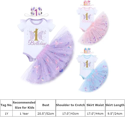 Vista 7 de IDOPIP Butterfly 1st Birthday Outfit Baby Girl Sequin Butterfly Romper Tutu Skirt Headband Costume for Cake Smash Photo Shoot