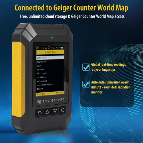 Vista 5 de GQ 600 PRO Contador Geiger Detector de Radiación Nuclear – Dosímetro para Alfa, Beta, Gamma, Rayos X – Monitor de Radiación Portátil con Datos