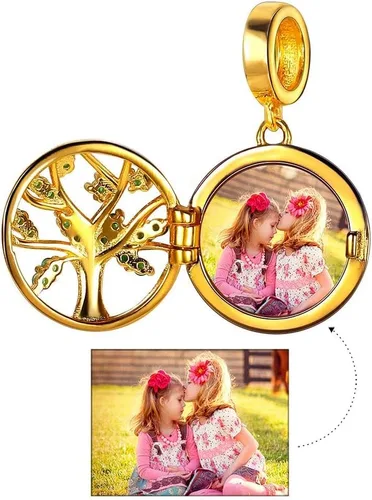 Vista 29 de Custom4U Photo Charms for Bracelets 925 Sterling Silver/Gold Plated Heart/Tree of Life/Round Charm Bead Personalized with Picture Custom