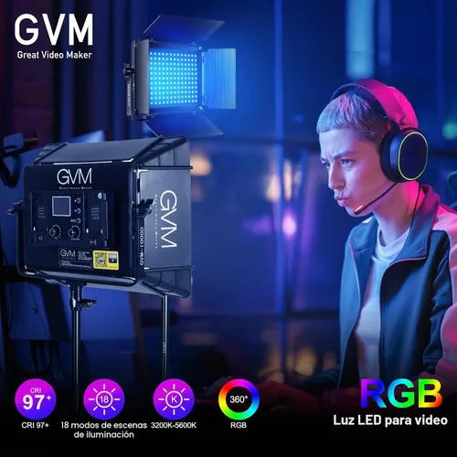 Vista 5 de Kits de iluminación de fotografía RGB GVM con 2 softboxes, luces de estudio 680RS de 50W con control Bluetooth, 2 paquetes de luz de video con 18