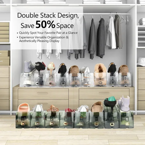 Vista 3 de Yes!Fresh Organizador de ranuras para zapatos, apilador de zapatos estilo boutique para un par de zapatos, zapatero separable para organización
