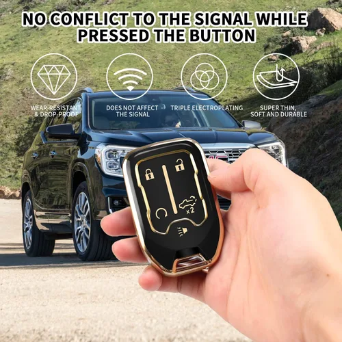 Vista 5 de MILD EAST - Funda para llavero GMC de 5 botones con llavero (oro/negro) Soft TPU Key Case Shell Full Protection Compatible with Chevy Silverado &