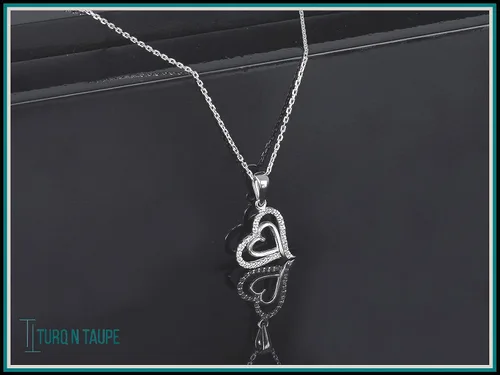 Vista 4 de TURQ N TAUPE 925 Sterling Silver Cz Heart Pendant Necklace for Women and Girls - everyday wear gifts for her