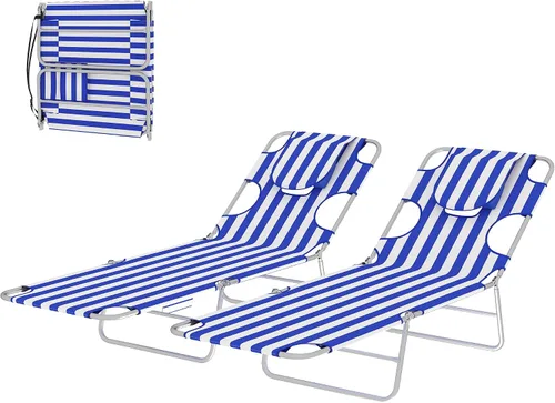 Vista 10 de Folding Chaise Lounge Set (2): Purple, 4-Position Recliner, Breathable Mesh & Bungee Suspension, Powder-Coated Steel, 74.5" L