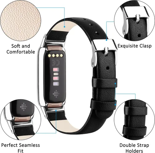 Vista 3 de Vancle Correa de cuero compatible con Fitbit Luxe, correa de cuero delgada ajustable para mujeres y hombres