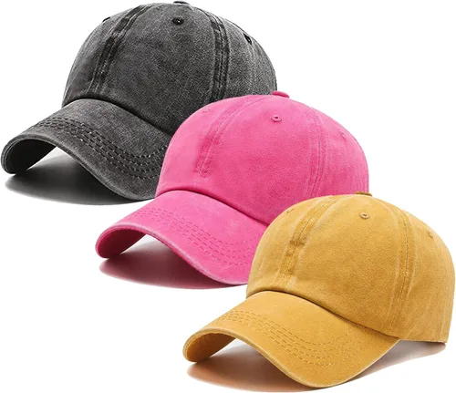 Vista 6 de Paquete de 3 gorras de béisbol vintage lavadas lisas de algodón de sarga ajustable a granel de perfil bajo clásico para hombres/mujeres