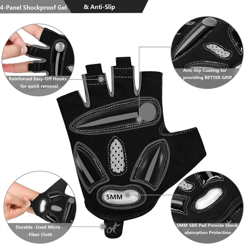 Vista 3 de Guantes de ciclismo para hombres y mujeres, antideslizantes, transpirables, almohadillas de gel de 0.197 pulgadas, guantes de bicicleta de carretera