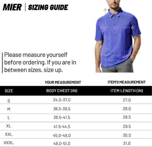 Vista 7 de MIER Camisas polo para hombre, ajuste regular, de algodón, de manga corta, transpirable, casual, con cuello