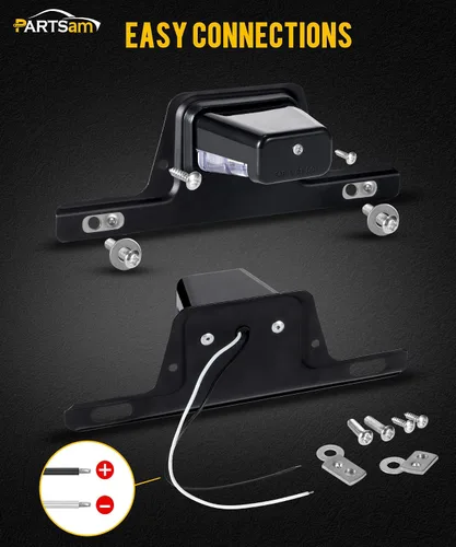 Vista 5 de Partsam Luz LED para matrícula, impermeable, 12 V CC, luz de etiqueta de licencia con soporte, orificio de drenaje, montaje de soporte de acero