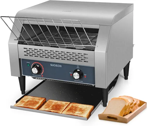 Vista 10 de Tostadora comercial de 300 rebanadas/hora 1900 W, tostadora industrial de alta resistencia, horno eléctrico de acero inoxidable con tubo